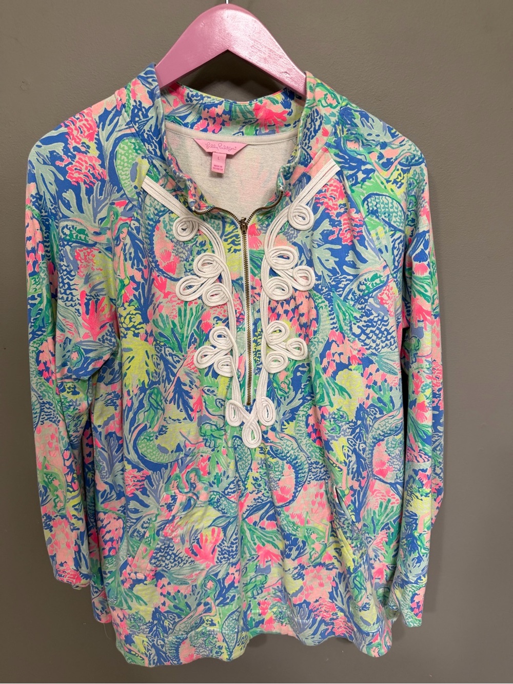 Lilly Pulitzer Multicolor Coral Reef Zip Popover tunic with White Rope Trim